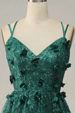 Robe De Bal En Tulle Vert Foncé A Line Avec Fente -Zapaka YYZL508 Dark Green 4
