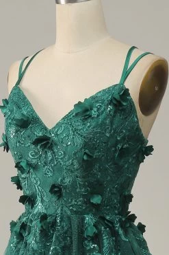 Robe De Bal En Tulle Vert Foncé A Line Avec Fente -Zapaka YYZL508 Dark Green 5