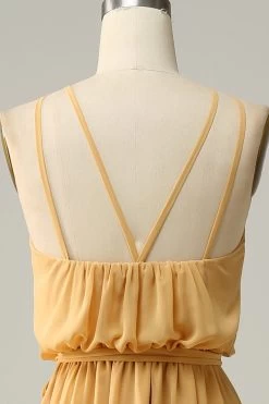 Une Robe De Demoiselle D’honneur Longue Jaune Halter Line Avec Nœud Papillon 13 Une Robe De Demoiselle D’honneur Longue Jaune Halter Line Avec Nœud Papillon -Zapaka YYZL542Yellow 6