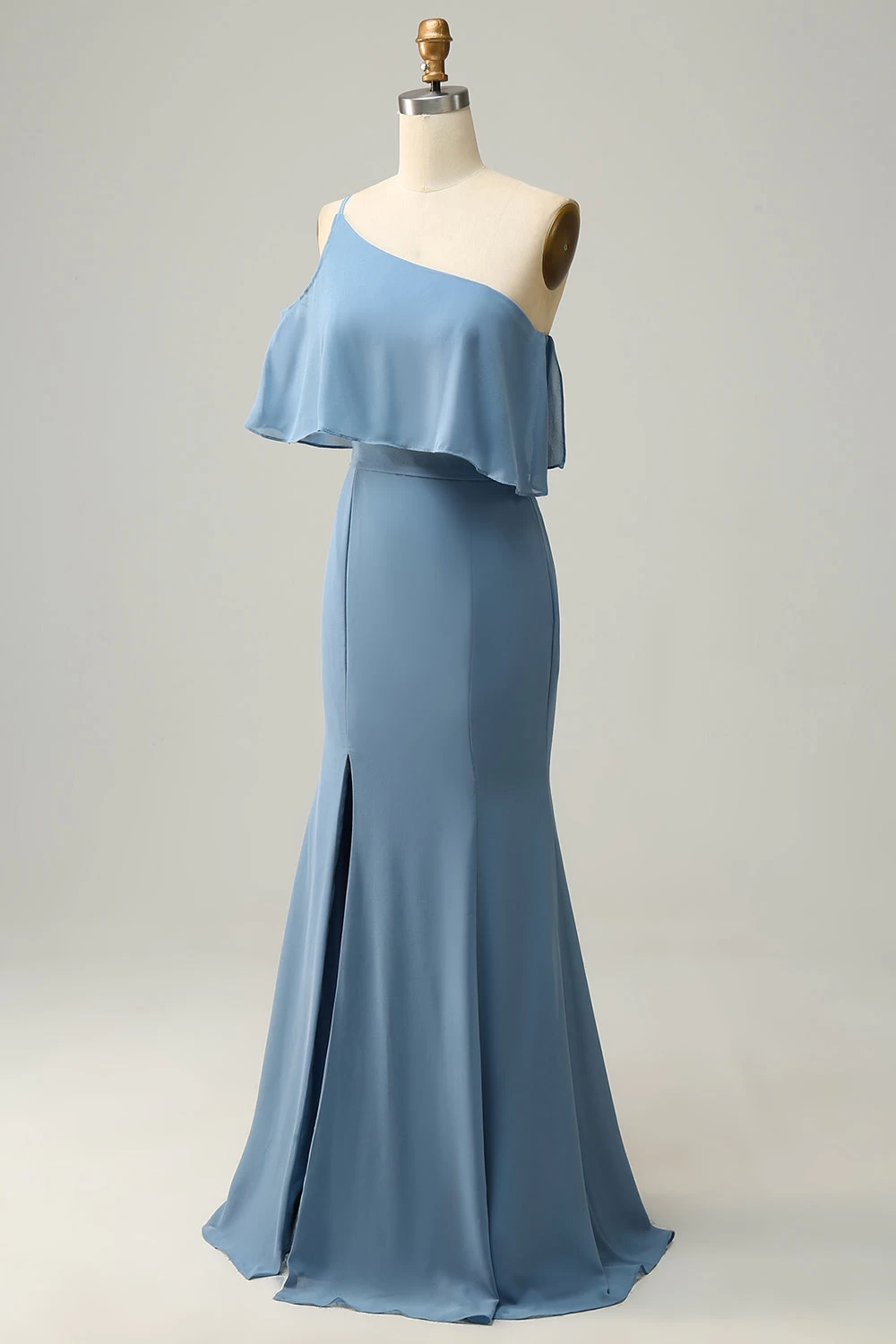 Gaine One Shoulder Blue Plus Taille Robe De Demoiselle D’honneur Avec Limon 5 Gaine One Shoulder Blue Plus Taille Robe De Demoiselle D’honneur Avec Limon – Image 3