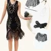 Paillettes Noires Fringes 1920s Robe à Clapet Avec 20s Accessoires Set 1 Paillettes Noires Fringes 1920s Robe à Clapet Avec 20s Accessoires Set -Zapaka YYZLHB230008 1 first