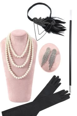 Paillettes Noires Fringes 1920s Robe Flapper Gatsby Avec 20s Accessoires Set 11 Paillettes Noires Fringes 1920s Robe Flapper Gatsby Avec 20s Accessoires Set -Zapaka YYZLHB230018 6