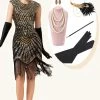 Casquette Noire Et Dorée Manches Franges Pailletées Années 20 Robe De Soirée à Clapet Gatsby Avec 20s Accessoires Set -Zapaka YYZLHB230035 1 first