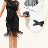 Franges à Paillettes Noires Et Vertes Gatsby Flapper Party Dress Des Années 20 Avec Accessoires Des Années 20