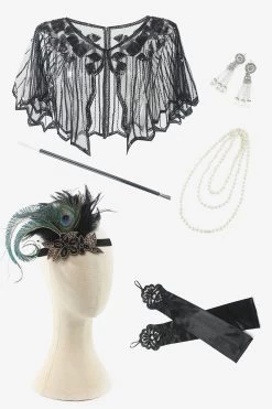 Franges à Paillettes Noires Et Vertes Gatsby Flapper Party Dress Des Années 20 Avec Accessoires Des Années 20 -Zapaka YYZLHB230042 6