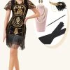 Robe à Paillettes Dorées à Franges Avec Ensemble D’accessoires Des Années 20 -Zapaka YYZLHB230058 1 first