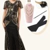 Sequins Golden Long Flapper Dress Avec Ensemble D’accessoires Des Années 20 2 Sequins Golden Long Flapper Dress Avec Ensemble D’accessoires Des Années 20 -Zapaka YYZLHB230061 1 first