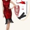 Burugndy Sequins Robe à Franges Flapper Avec Ensemble D’accessoires Des Années 20 -Zapaka YYZLHB230062 1 first
