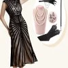 Robe à Paillettes Noires Glitter Midi Flapper Avec Ensemble D’accessoires Des Années 20 2 Robe à Paillettes Noires Glitter Midi Flapper Avec Ensemble D’accessoires Des Années 20 -Zapaka YYZLHB230066 1 first