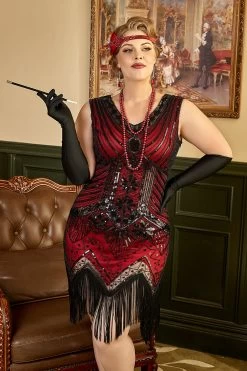 Rouge Plus Taille 1920s Gatsby Robe Avec 20s Acessories Set -Zapaka YYZLHB230090 2