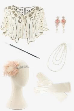 Apricot Plus Taille 1920s Gatsby Robe Avec 20s Acessories Set -Zapaka YYZLHB230093 6