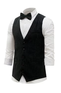 Gilet Pour Homme à Rayures Noires Avec Ensemble D’accessoires 5 Pièces -Zapaka YYZLHB230118 20Black 3