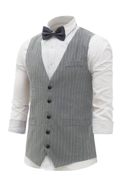 Gilet Pour Homme Gris Clair à Rayures Avec Ensemble D’accessoires 5 Pièces -Zapaka YYZLHB230120 20Light 20Grey 3