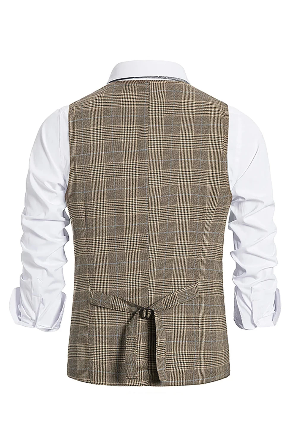 Gilet Pour Homme à Carreaux Brun à Double Poitrine Avec Ensemble D’accessoires 5 Gilet Pour Homme à Carreaux Brun à Double Poitrine Avec Ensemble D’accessoires – Image 3