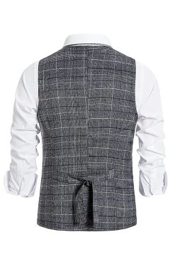 Gilet Pour Homme à Carreaux Gris à Double Poitrine Avec Ensemble D’accessoires 9 Gilet Pour Homme à Carreaux Gris à Double Poitrine Avec Ensemble D’accessoires -Zapaka YYZLHB230129 20Grey 4