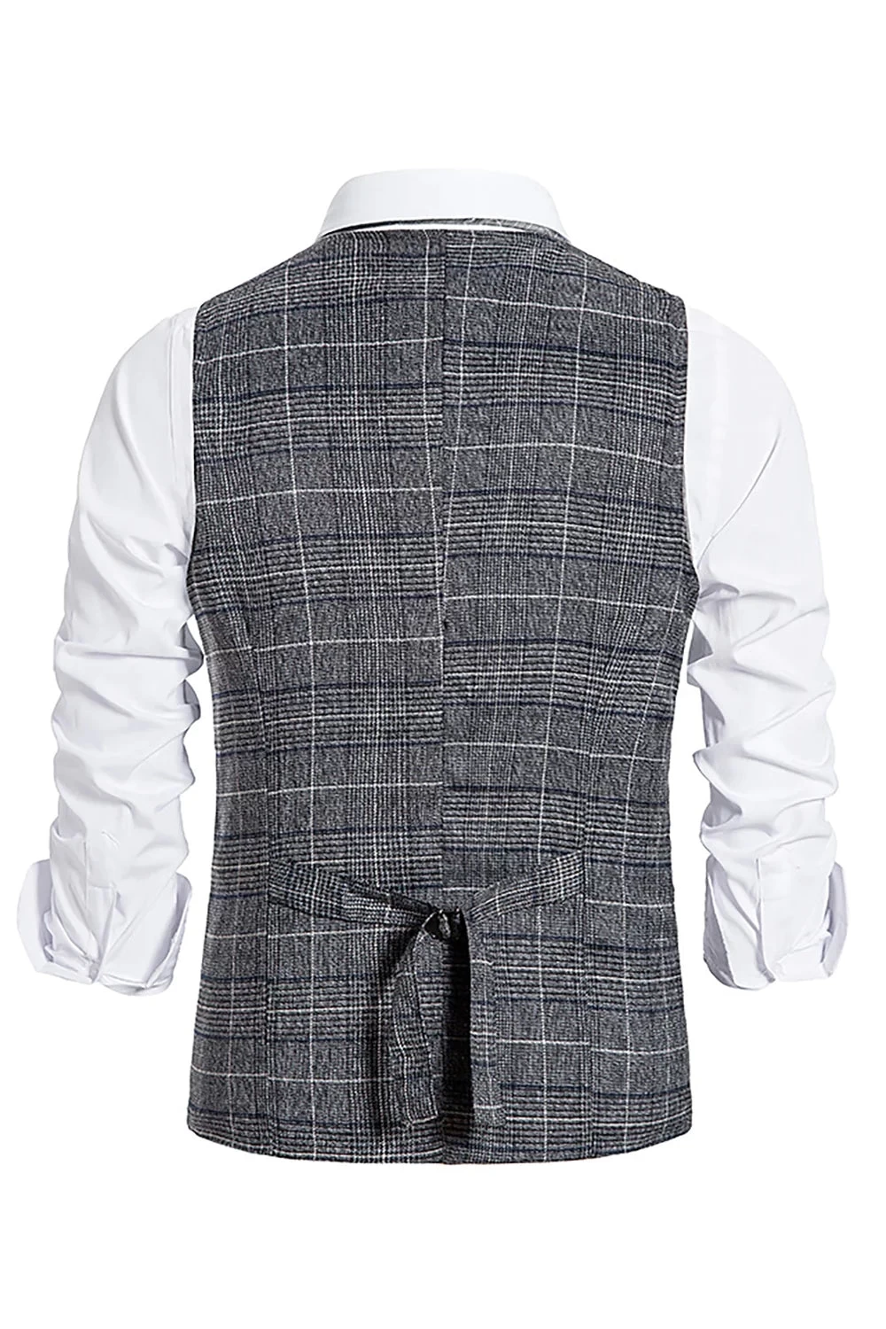 Gilet Pour Homme à Carreaux Gris à Double Poitrine Avec Ensemble D’accessoires 5 Gilet Pour Homme à Carreaux Gris à Double Poitrine Avec Ensemble D’accessoires – Image 3