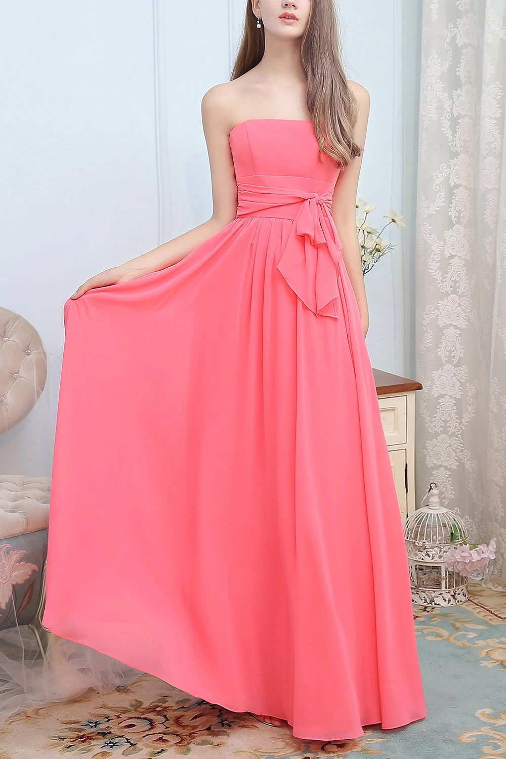 Robe Longue De Demoiselle D'honneur Avec Nœud 5 Robe Longue De Demoiselle D'honneur Avec Nœud – Image 3