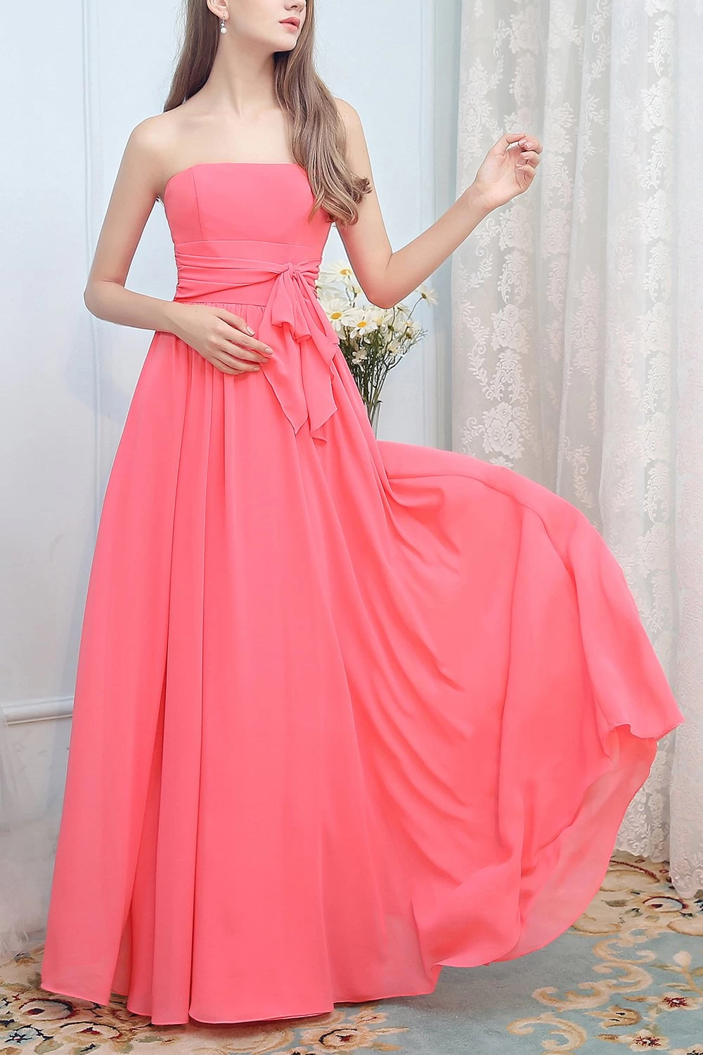 Robe Longue De Demoiselle D'honneur Avec Nœud 6 Robe Longue De Demoiselle D'honneur Avec Nœud – Image 4