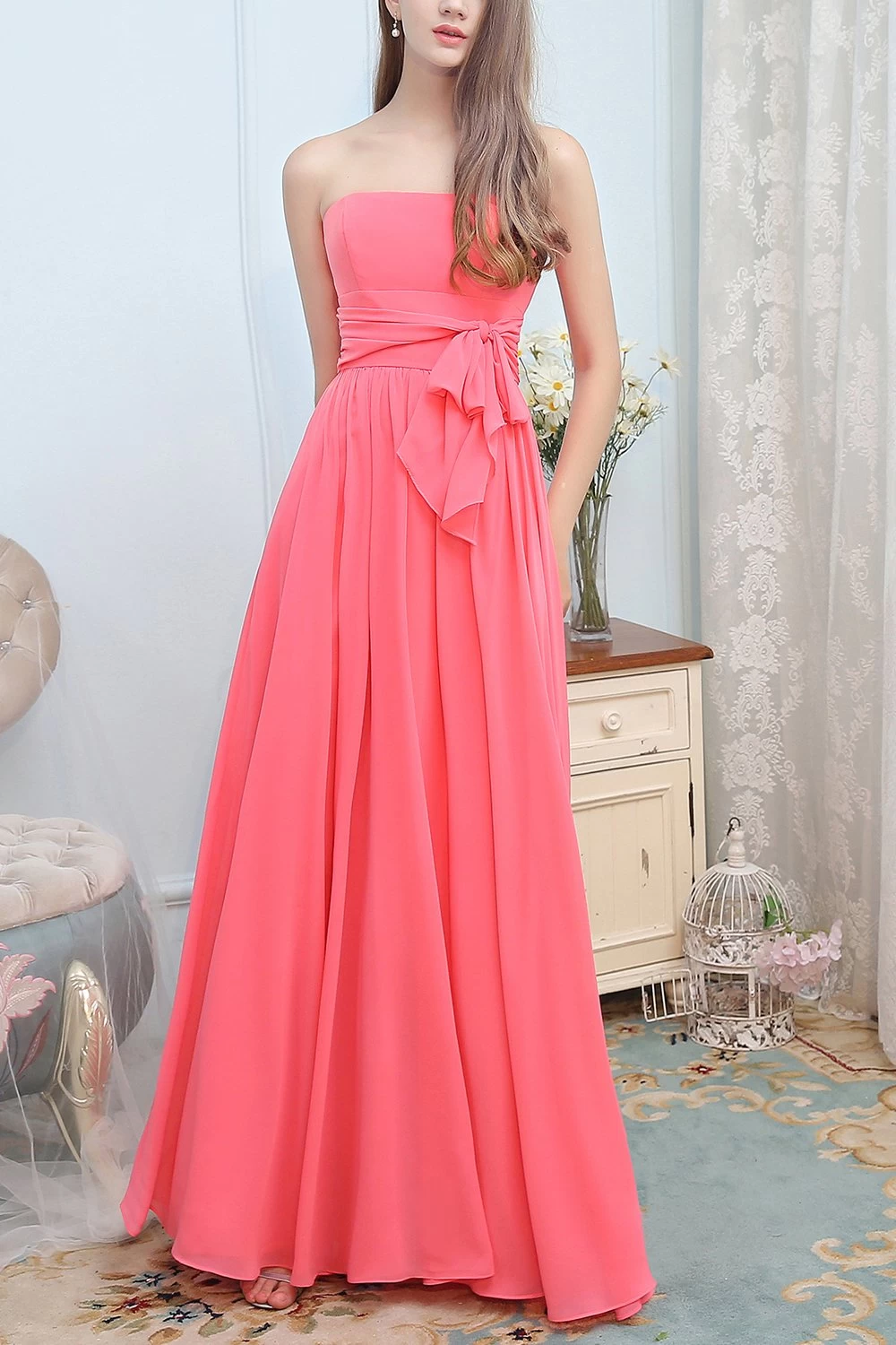 Robe Longue De Demoiselle D'honneur Avec Nœud 7 Robe Longue De Demoiselle D'honneur Avec Nœud – Image 5