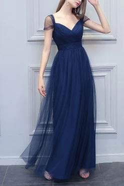 Une Ligne Longue Tulle Robe De Demoiselle D'honneur Encolure En V