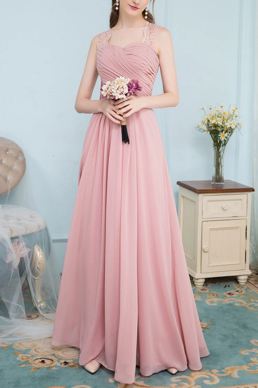 Robe De Demoiselle Longue En Mousseline De Soie 6 Robe De Demoiselle Longue En Mousseline De Soie – Image 4