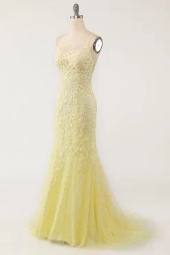 Robe De Bal Long Sirène Jaune Avec Appliques -Zapaka ZPK04017731 3