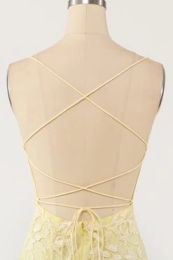 Robe De Bal Long Sirène Jaune Avec Appliques -Zapaka ZPK04017731 4