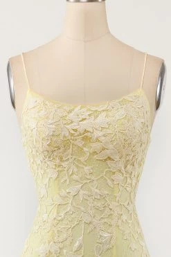 Robe De Bal Long Sirène Jaune Avec Appliques -Zapaka ZPK04017731 6