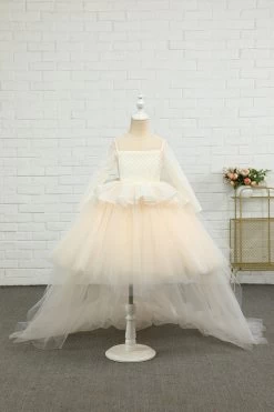 Abricot Haute-basse Fleur Fille Robe Avec Nœud