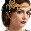 Zapaka Rétro Bandeau Perlé Des Années 1920 En Plumes Noir Et Or -Zapaka ZPKAH003 Golden
