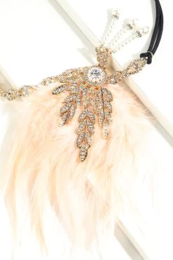 Bandeau à Clapet Perle Plume Noire Des Années 1920 -Zapaka ZPKAH007Pink 4