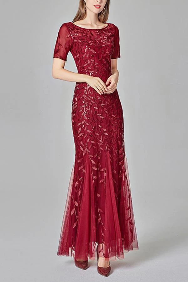 Robe Sirène à Manches Courtes Bleu Marine 7 Robe Sirène à Manches Courtes Bleu Marine – Image 5