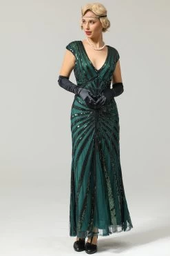 Robe Sirène Verte Année 1920 Gatsby Flapper Avec Paillette -Zapaka ZPKAV043green 2