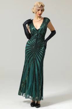 Robe Sirène Verte Année 1920 Gatsby Flapper Avec Paillette -Zapaka ZPKAV043green 3