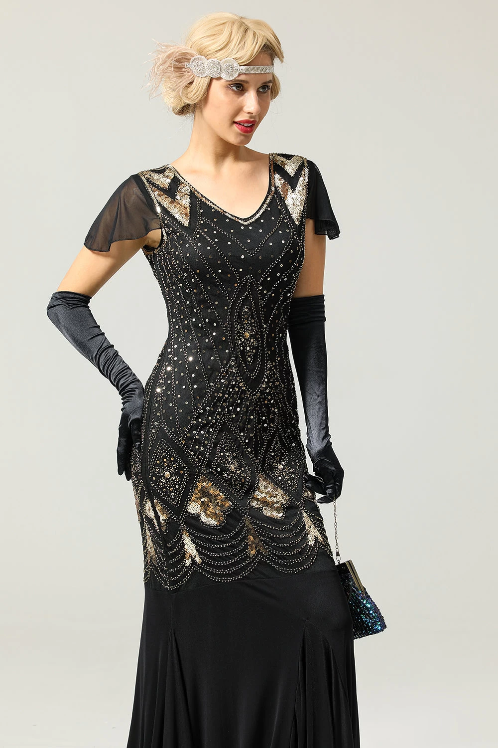 Robe Noire Années 1920 Sirène Avec Paillettes 5 Robe Noire Années 1920 Sirène Avec Paillettes – Image 3