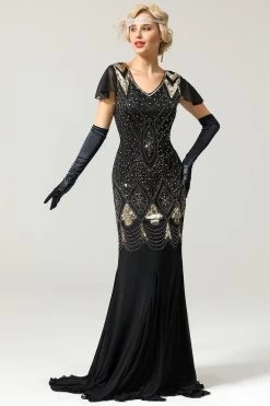Robe Noire Années 1920 Sirène Avec Paillettes 18 Robe Noire Années 1920 Sirène Avec Paillettes -Zapaka ZPKAV049black gold 4