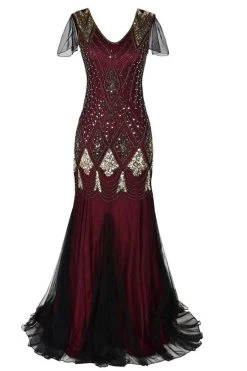 Robe Noire Années 1920 Sirène Avec Paillettes 25 Robe Noire Années 1920 Sirène Avec Paillettes -Zapaka ZPKAV049burgundy