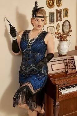 Sequin Royal Blue Plus Taille 1920s Flapper Robe Flapper 19 Sequin Royal Blue Plus Taille 1920s Flapper Robe Flapper -Zapaka ZPKAV113RoyalBlue 4