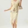 Abricot Beaded Sequin 1920s Robe à Manches -Zapaka ZPKAV126 Apricot 3 first