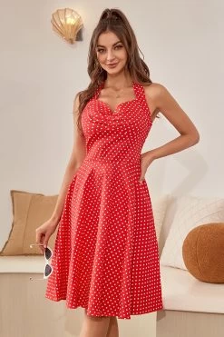 Halter Polka Dots Rouge Robe Des Années 50 -Zapaka ZPKCGLH20828 3