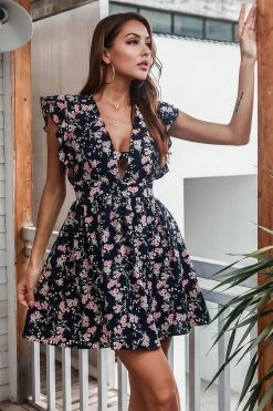 Imprimé Floral Navy Casual Dress