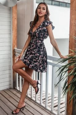 Imprimé Floral Navy Casual Dress -Zapaka ZPKCGLH20952 Navy 2