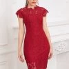Robe En Dentelle Bodycon Rouge 1 Robe En Dentelle Bodycon Rouge -Zapaka ZPKCGZL21042 Red 1 first