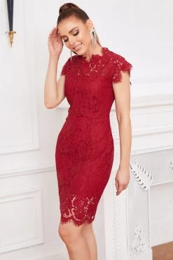 Robe En Dentelle Bodycon Rouge -Zapaka ZPKCGZL21042 Red 2