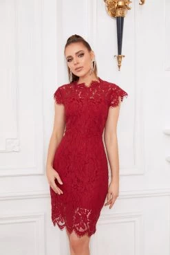 Robe En Dentelle Bodycon Rouge -Zapaka ZPKCGZL21042 Red 3