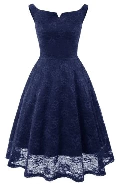Une Robe Cocktail Line Bateau Vert Foncé -Zapaka ZPKCGZL21149 Navy 1