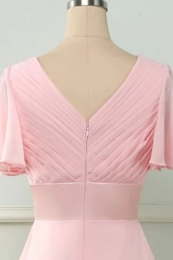 V Col Rose Robe De Demoiselle D’honneur Avec Volants -Zapaka ZPKCGZL21266 Pink 6