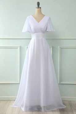 V Col Rose Robe De Demoiselle D’honneur Avec Volants -Zapaka ZPKCGZL21266White 1