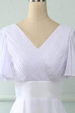 V Col Rose Robe De Demoiselle D’honneur Avec Volants -Zapaka ZPKCGZL21266White 2