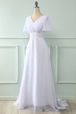 V Col Rose Robe De Demoiselle D’honneur Avec Volants -Zapaka ZPKCGZL21266White 3